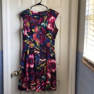 Floral Pleated Fit n’ Flare Dress with Pockets